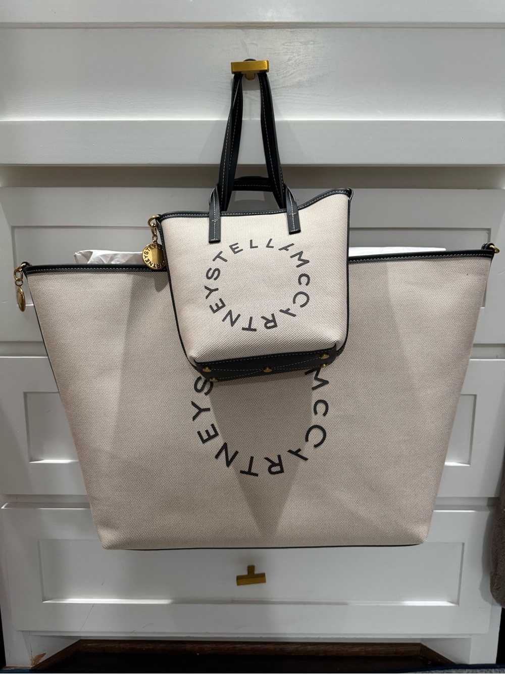 Stella McCartney Beige Canvas Circle Logo Tote with Mini Pouch
